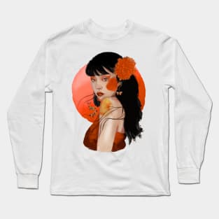 Beautiful portrait design woman watercolor artistic orange Long Sleeve T-Shirt